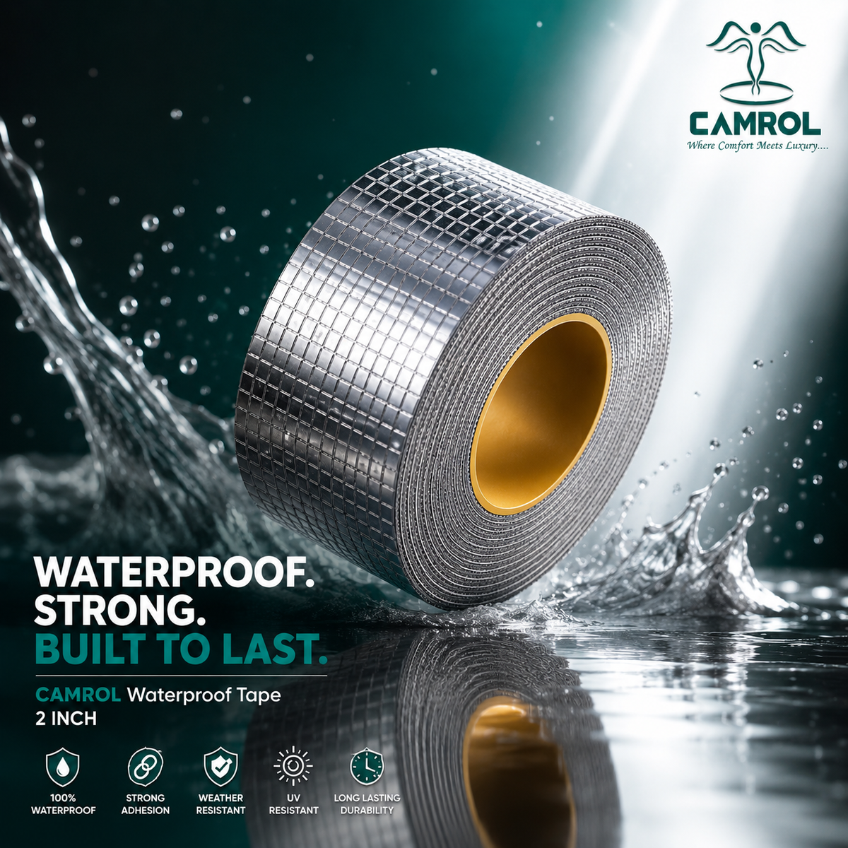 Camrol Super Strong Repair Waterproof Tape | Permanent Leak Repair Solution | Rubber Aluminium Foil Tape for Roof, Pipe, Tank, Window & Surface Leakage | Silver