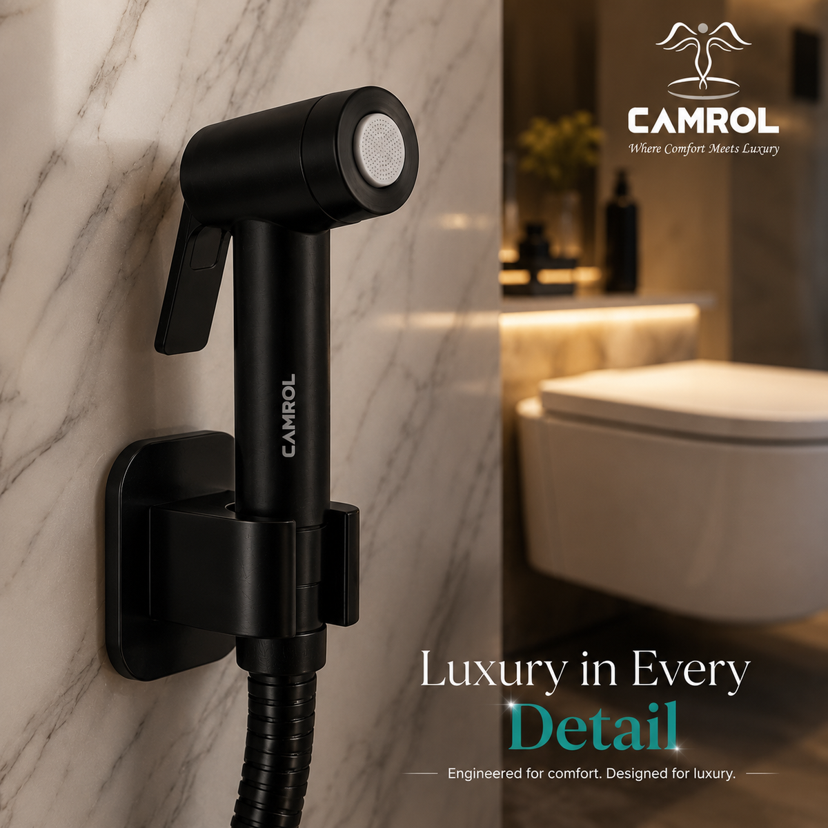 Camrol Jet Spray for Toilet |H/F ABS Health Faucet with 1 Meter Shower Hose Pipe & Wall Hook | Health Faucet Set for Bathroom | Black