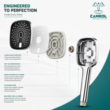 Camrol 5 Function Black Magic Hand Shower for Bathroom | Anti-Clog Silicone Nozzles | High Pressure | Black | Full Set