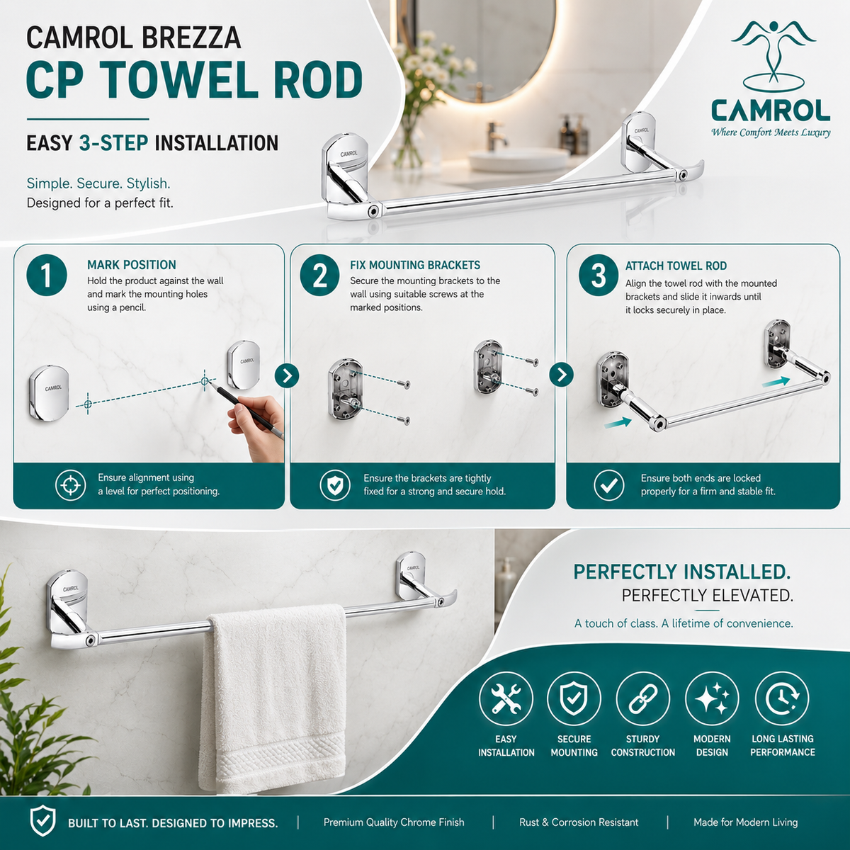 Camrol Towel rod brezza cp