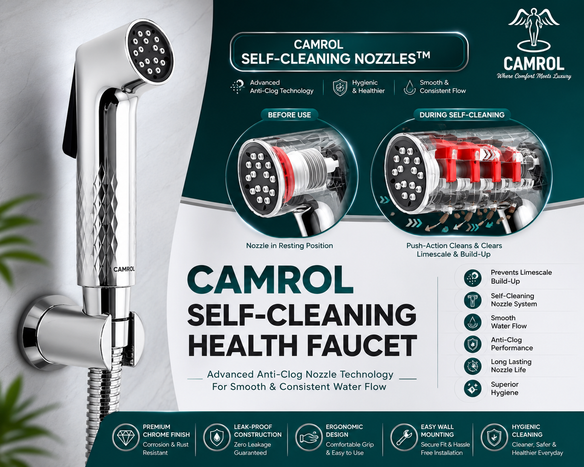 Camrol Self-Cleaning Health Faucet for Toilet | Jet Spray | Water Saving | Without Hose | Chrome Finish